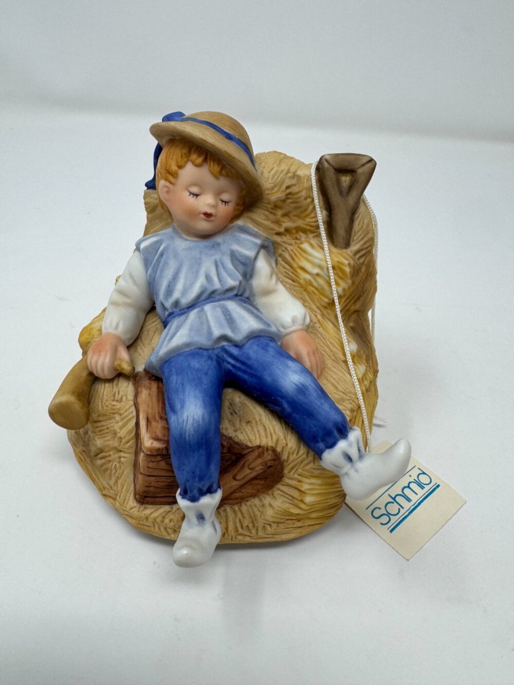 Vintage Schmid Little Boy Blue Porcelain Music Box Mother Goose Tag